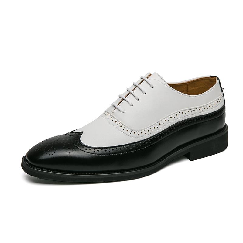 New Autumn Fashion Men Office Shoes Patent Leather Men Dress Shoes Black and white block shoes Men's leather shoes Wedding Party