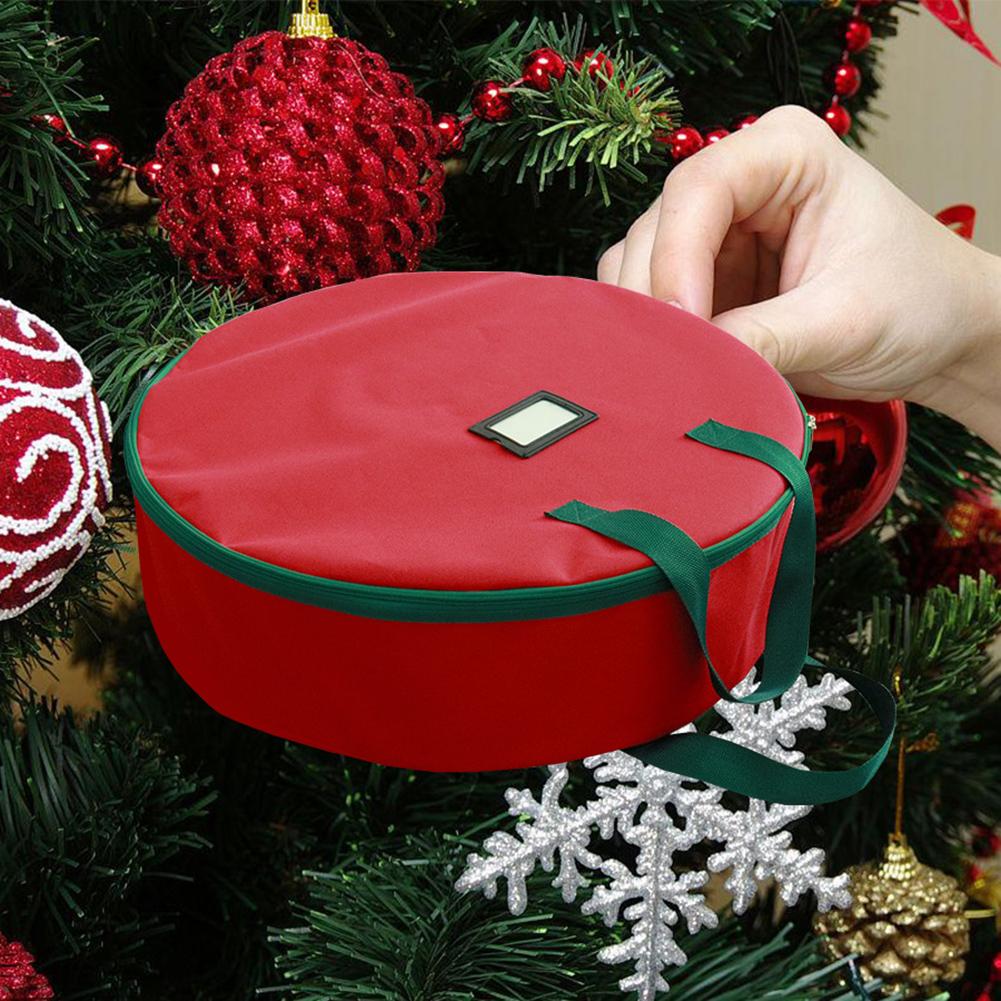 Christmas Wreath Storage Bag Red 600D Oxford Polyester with Handles for Organizing Wreaths and Seasonal Decorations