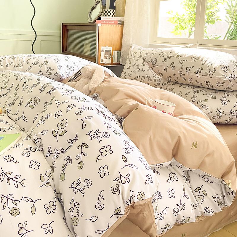 Set din patru piese din bumbac, pat din bumbac pur, husă de pilota, cearșaf de pat, set din trei piese pentru dormitor, lenjerie de pat