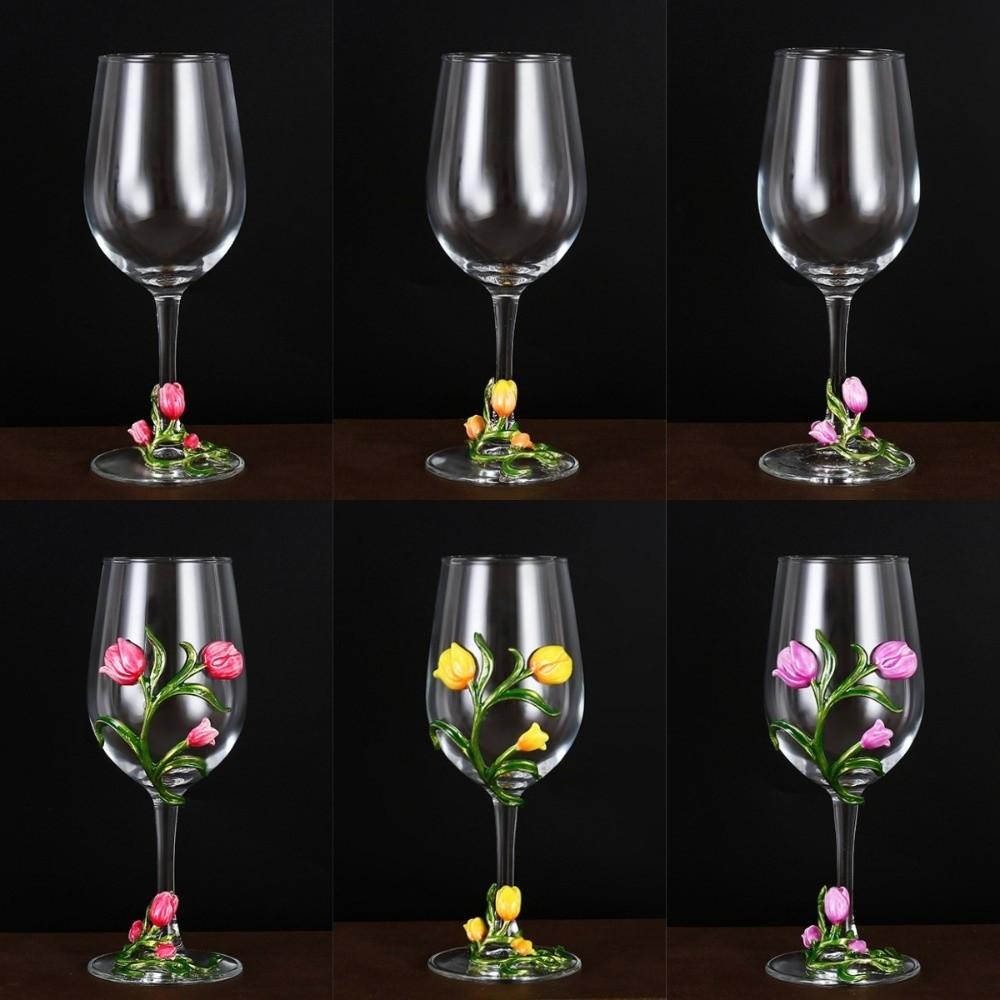 Transparent Clear Stemmed Cup 350ML Glass Goblet Decorative Tulip Flower Wine Glass Table Decor