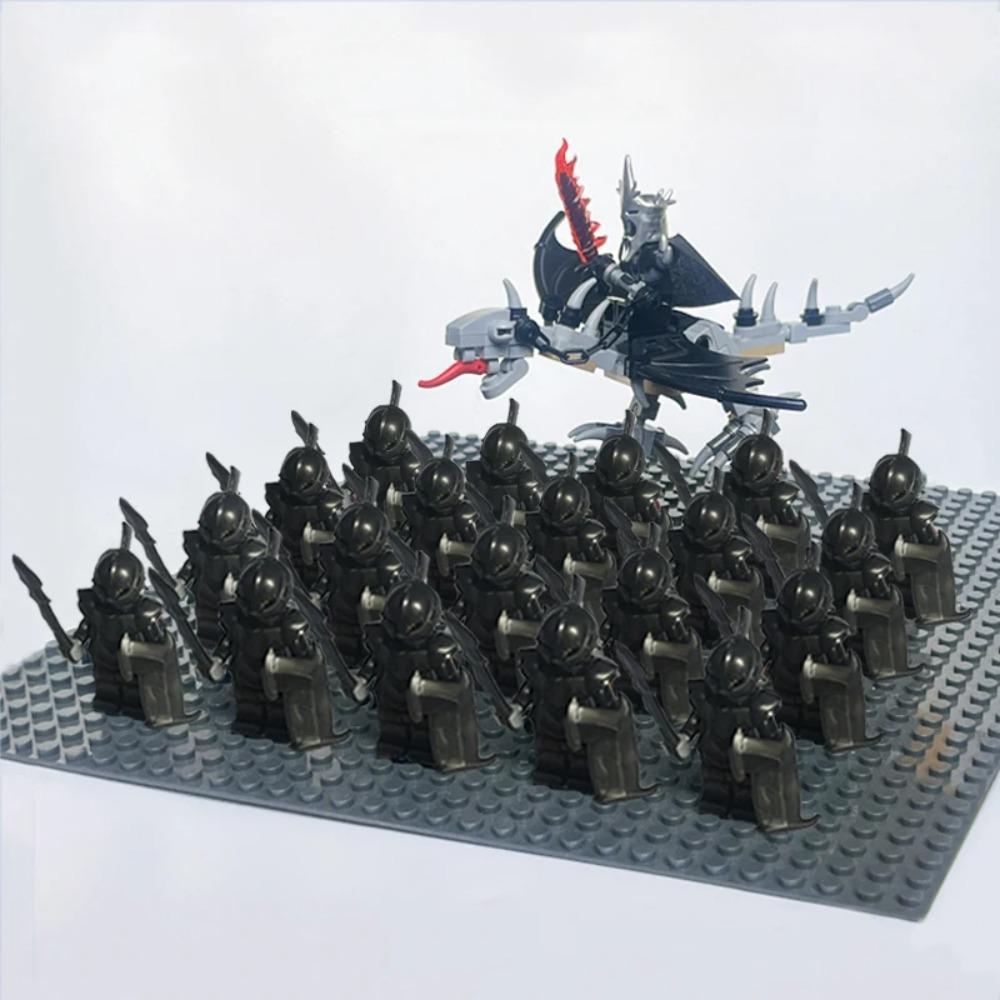 New 21Pcs Solider Uruk Hai Army Figrues King Angmar With Fell Beasts Shield Sword Bow Spear Weapons Kid Toys