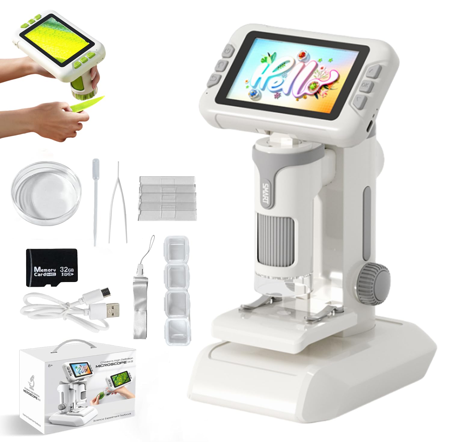 

Микроскоп для учеников начальной школы и IPS 1600x HD Карманный Портативный Мини USB Микроскоп ПК Наука Возрасты Девочки и День рождения Популярный подарок для серый