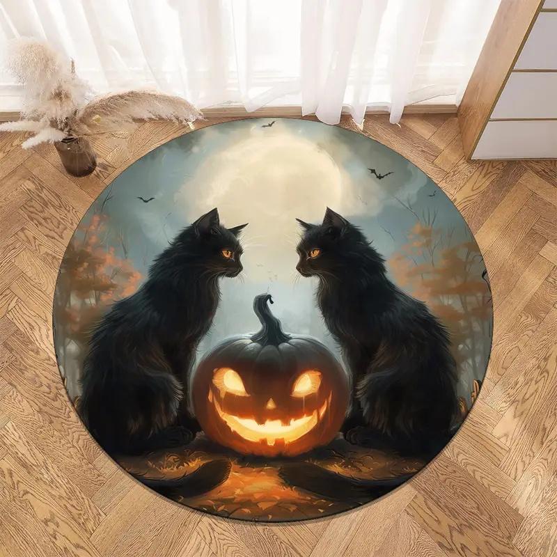 Halloween Pumpkin Print Round Carpet Rug for Living Room Bedroom Children's Room Kids Play Non-slip Floor Mat Halloween Gift