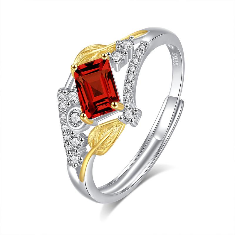 S925 Sterling Silver Natural Stone Ring Women's Fashion Niche Design Sense Rectangular Stone Position 4 * 6mm Fashion Retro Jewelry Gift