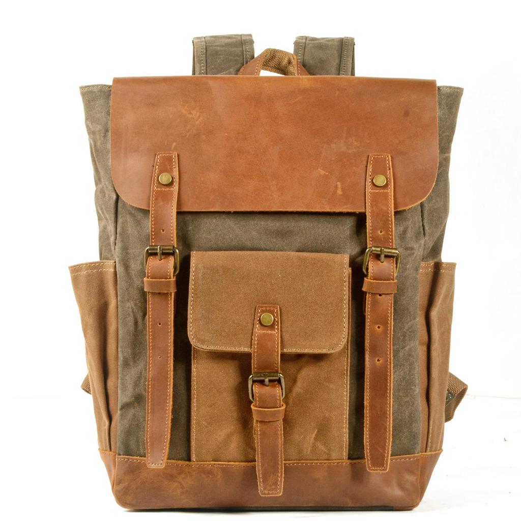 Retro Canvas & Leather Waterproof Unisex Backpack