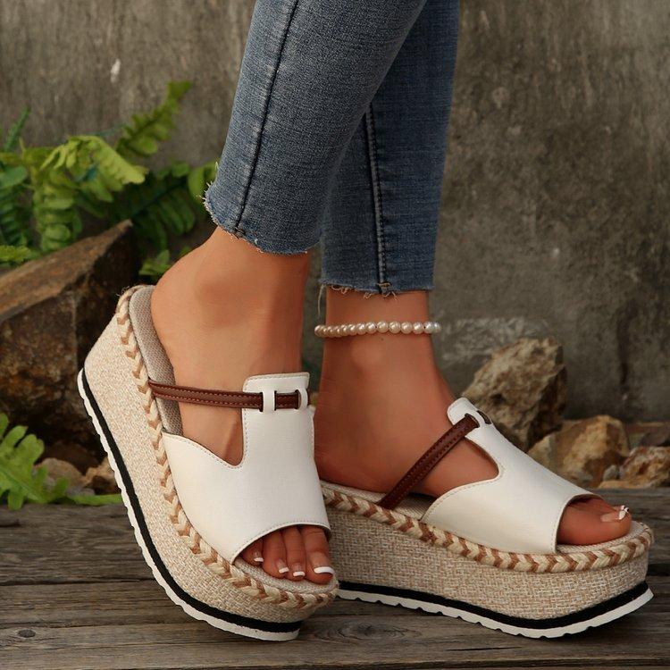 

Обувь больших размеров Толстоподошвенные тапочки для увеличения роста Повседневные танкетки и тапочки 43 бежевый