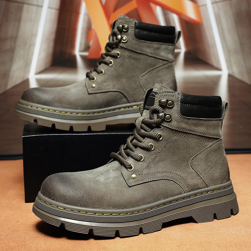 Leather Martin Boots Men's 5 New Thick-soled Retro Rhubarb Boots American High-top Short Boots Tooling Boots