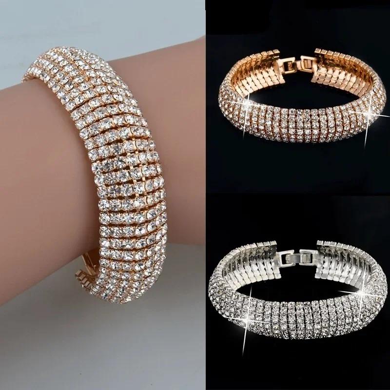 Women Summer Fashion Charm Crystal Rhinestone Cuff Bracelet Bangle Jewelry Gift Hot Sale Accessories Creative Birthday Gifts