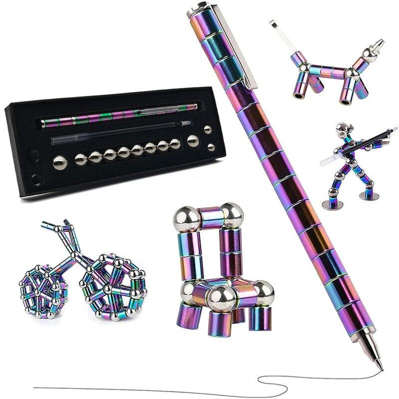Magnetic Pen Set In Silver Color Includes 13 Magnetic Rings 3 Pen Refills 12 Beads And 2 Capacitive Heads