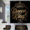 1/4 Stück Goldene Krone Druck Duschvorhang Set, Dekorative Badezimmergarnitur Enthält Duschvorhang, Rutschfeste Bodenmatte, Toilettensitz