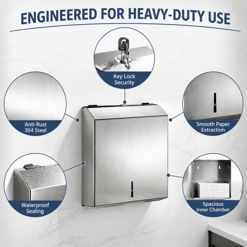 Wall Mount Paper Towel Dispenser Stainless Steel Paper Towel Dispenser  High-Traffic Locations
