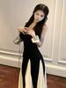 French Splicing Contrasting Color Suspender Dress Women's Summer Design Sense Waist A-word Skirt Large Pendulum Floor Long Dress
