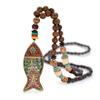 Fish Ethnic Horn Nepal Mala Buddhist Long Necklace Wood Beads Necklace Pendant