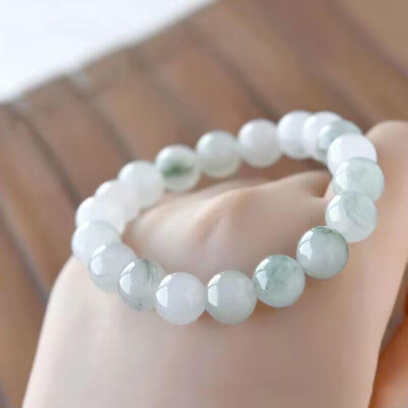 Tianshan Jadeite Gold Thread Women's Bracelet - White Jade Beads with Floating Flower Design