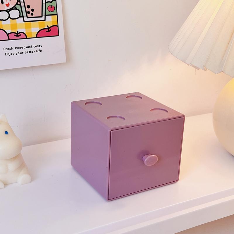 Cutie de Depozitare Pătrată Macaron pentru Birou Cutie de Depozitare Combinație Bloc de Construcție Cutie de Depozitare Cosmetice Bijuterii