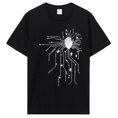 Coração anatômico CPU processador computador programador placa PCB geek camiseta engenheiro elétrico eletrônico circuito gráfico camiseta superior