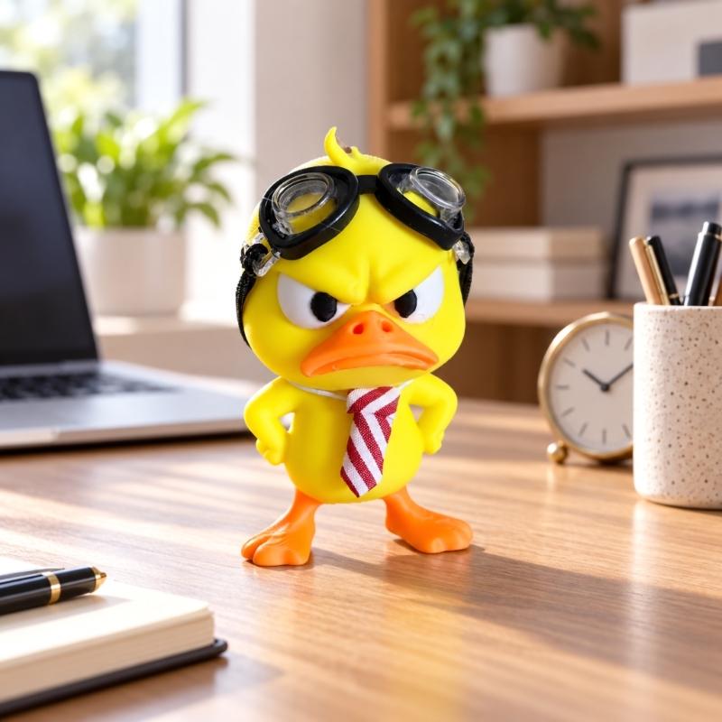 Funny Angry Ducks Figurines Angry Yellow Ducks Desk Decors with Goggles Striped Tie, 2Piece Character Pair for Desks, Shelves, and Distinctive Indoor