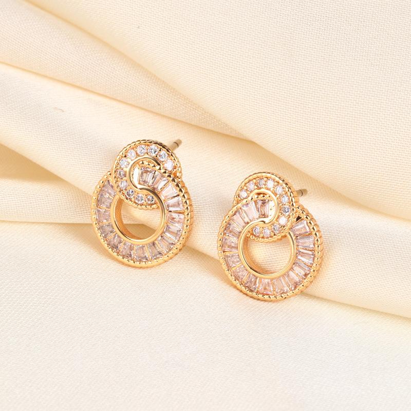 Slightly Studded Diamond Interlocking Stud Earrings Personalized Ear Jewelry