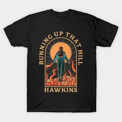 Men Black Print T-shirt Running Up That Hill No-Cut Transfer Paper Print Cotton Tshirt