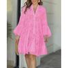 Spring Autumn Solid Color V-neck Loose Embroidered Hollow Out Lace Dress for Women European American Crossbody Casual Dress