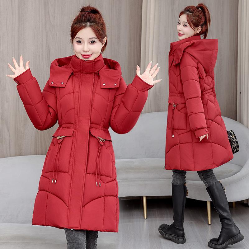 Winter Thickened Warm Cotton Clothes Women's Medium and Long Styles, Hooded Windproof and Cold-proof Jackets, Large Pockets Casual Versatile Cotton