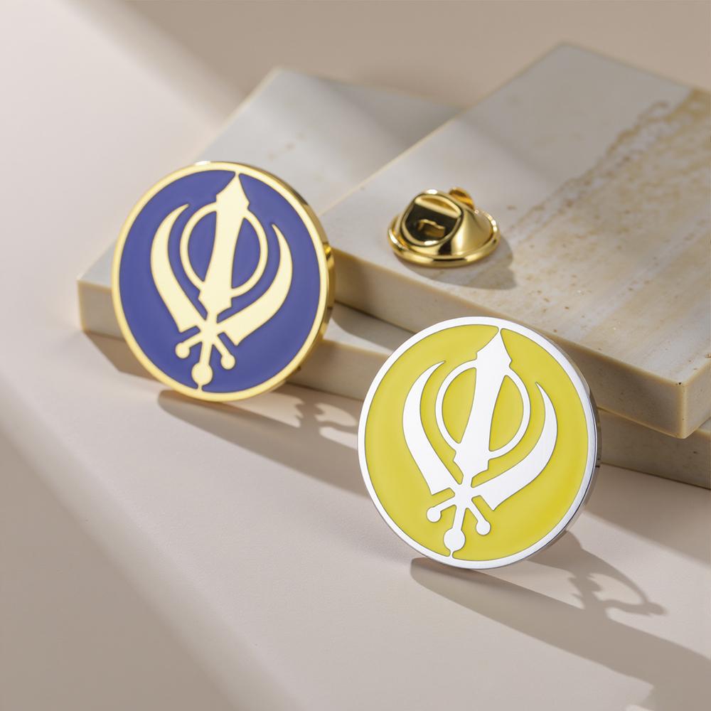 Dawapara Sikh Khanda Symbol Brooch Lapel Pin Sikhism Religious Protection Amulet Unisex Accessories Stainless Steel Jewelry