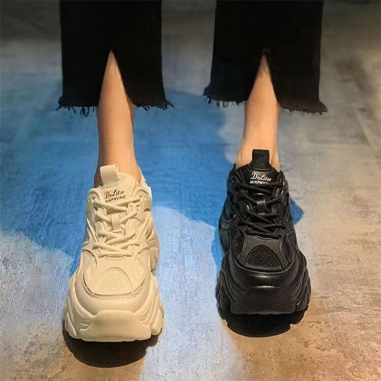 Thick-soled heightening sneakers ins tide spring and autumn super fire port style chic student muffin single shoes