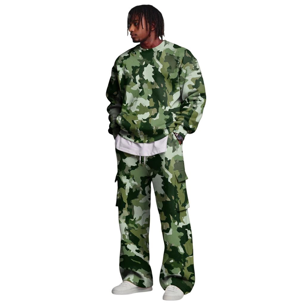Set da Uomo con Felpa a Strati e Pantaloni Cargo con Vita Elasticizzata