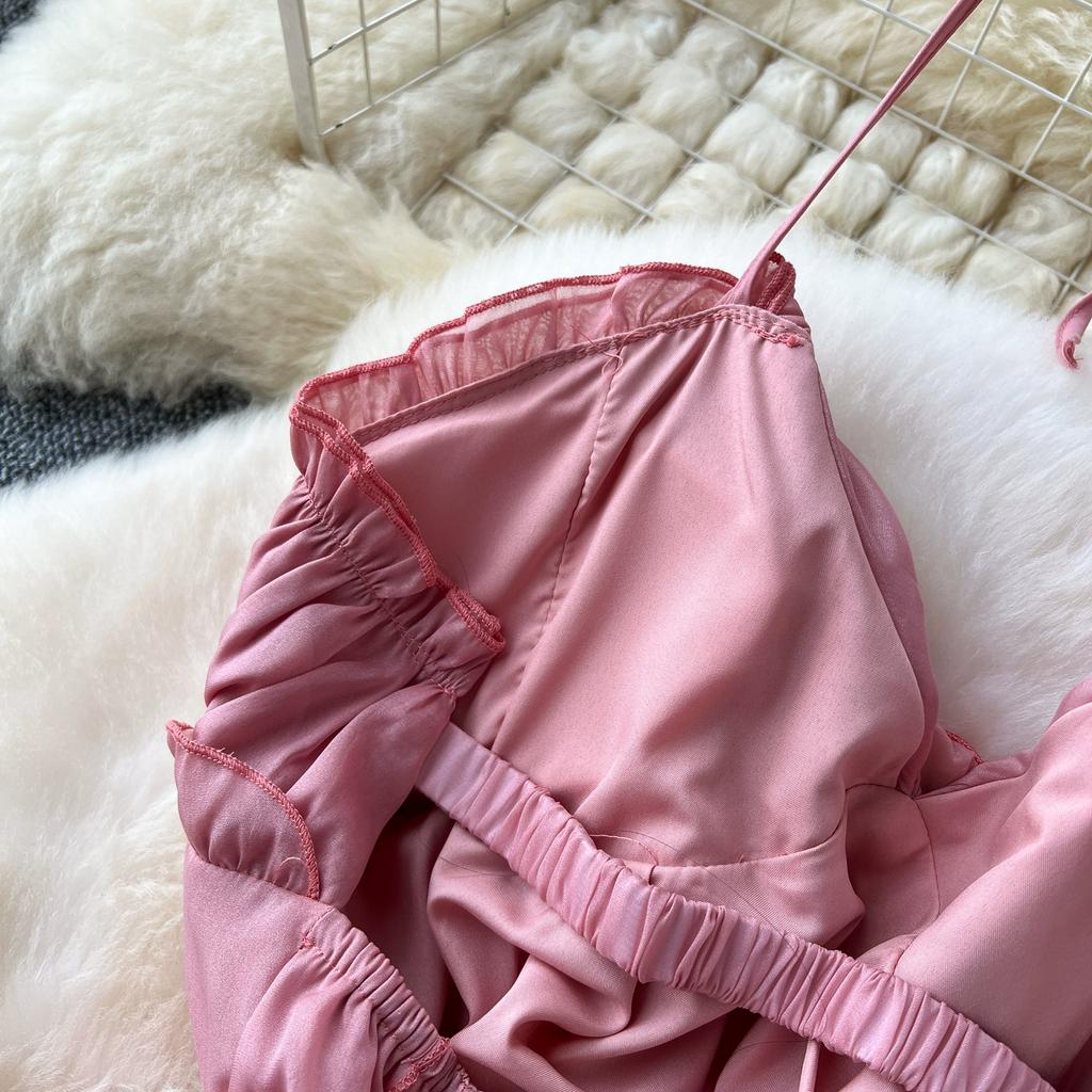 Summer Women Sexy Spaghetti Strap V-neck Thin Chiffon Long Maxi Holiday Beach Dresses