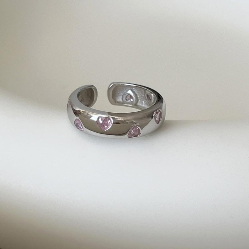 Elegant Sweet Pink Heart Zircon Women s Adjustable Wide Band Ring Adjustable Open