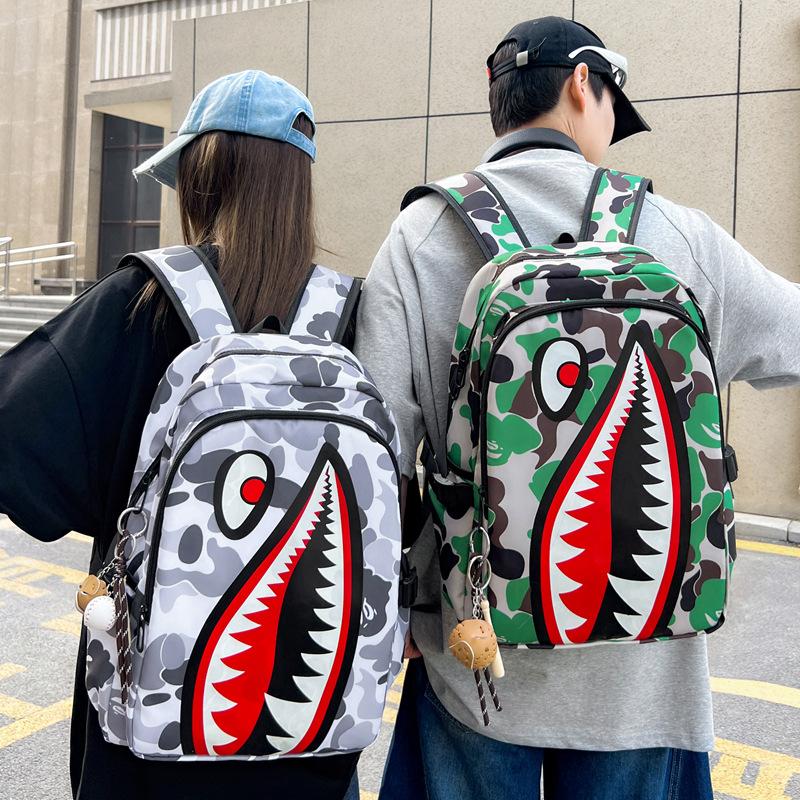 Schoolbag New Fashion Large Capacity Camouflage Shark Student School Bag Versatile Large Capacity Lightweight Leisure Travel Backpack