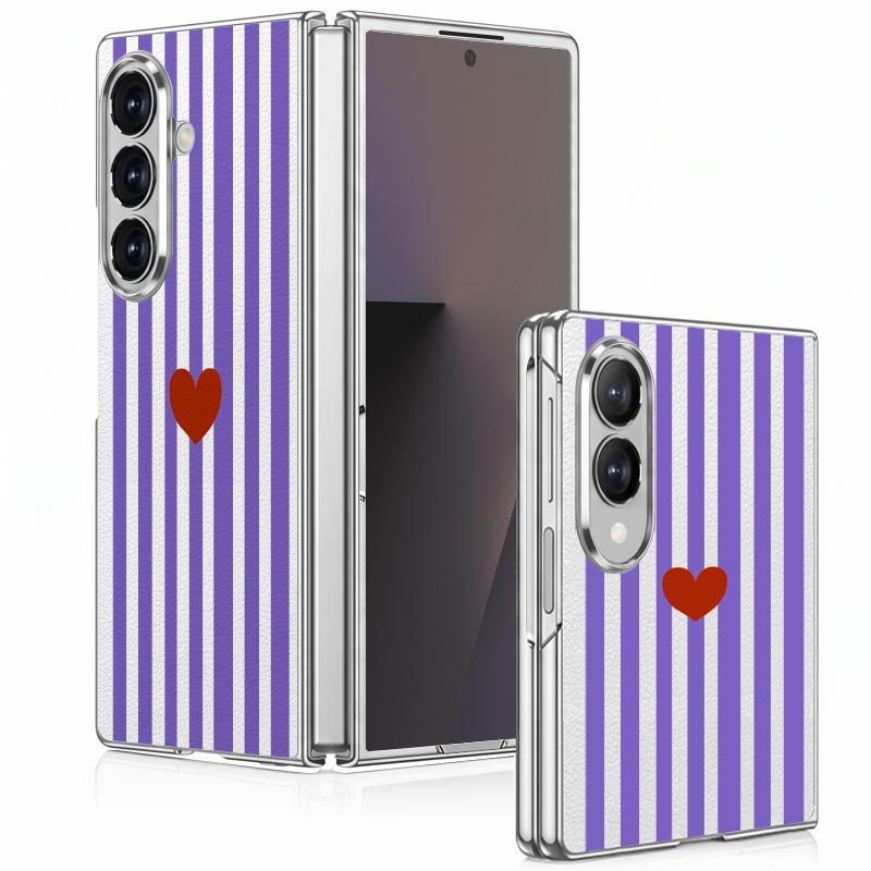 Stripe Heart Pattern Case For Samsung Z Fold 8 Ultra 7 6 5 Hybrid 3in1 Leather Skin Plating Folding Phone Cover For Galaxy Z Fold8 Fold7 Fold6