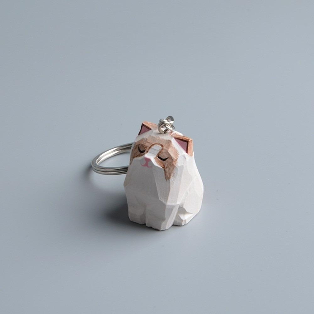 Handmade Wooden Carving Cat Keychain Cartoon Creative Ragdoll Cat Pendant Kawaii Fashion Siamese Cat Keyring Car Key Pendant