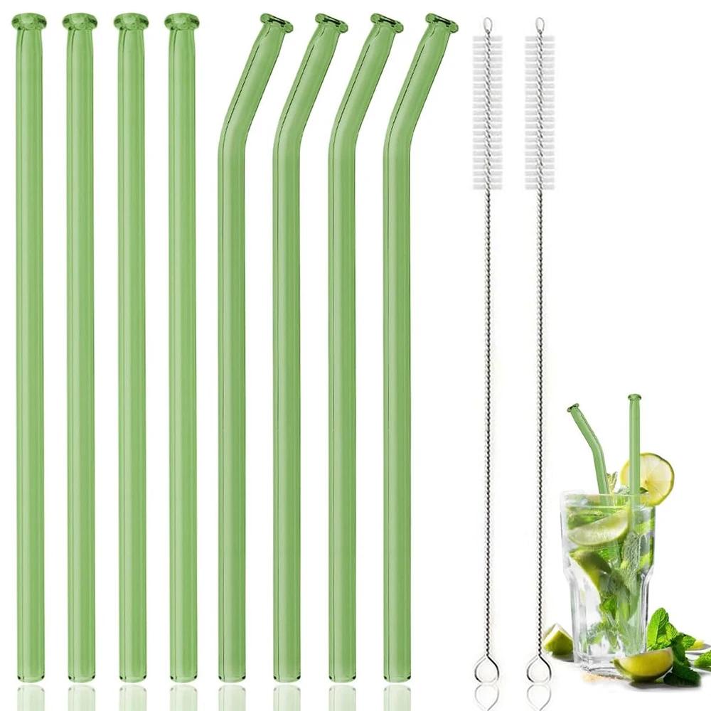 10Pcs High Borosilicate Glass Straw Eco Friendly Drinking Straw Reusable Glass Straw for Cocktail Smoothie Bar Accessories