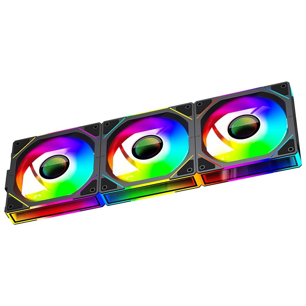 

Jungle Leopard PC 120mm Fan Triple Pack Infinity Mirror Module 5V ARGB PWM Case Fan Suitable for Computer Case CPU Cooling & (Black)