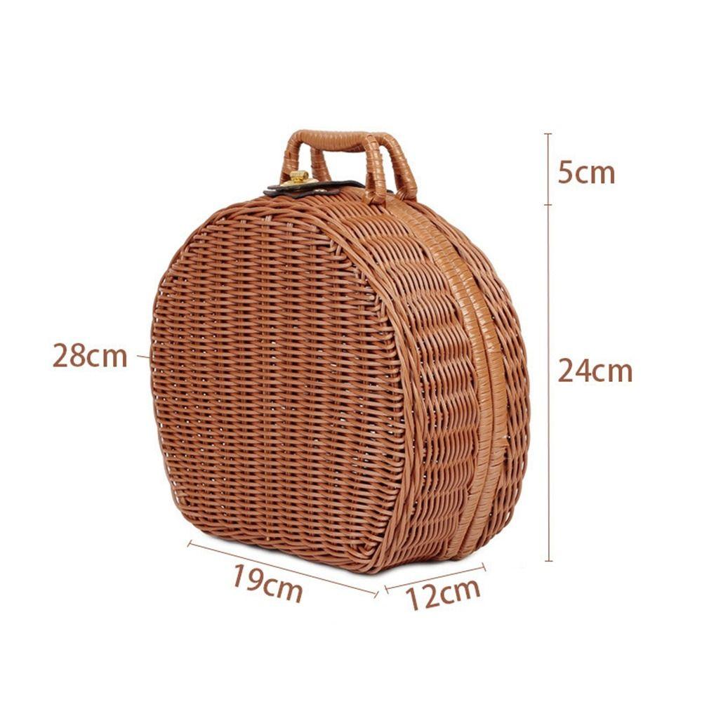 Handmade Rattan Woven Luggage Box Round Picnic Basket Vintage Wicker Suitcase  for Home