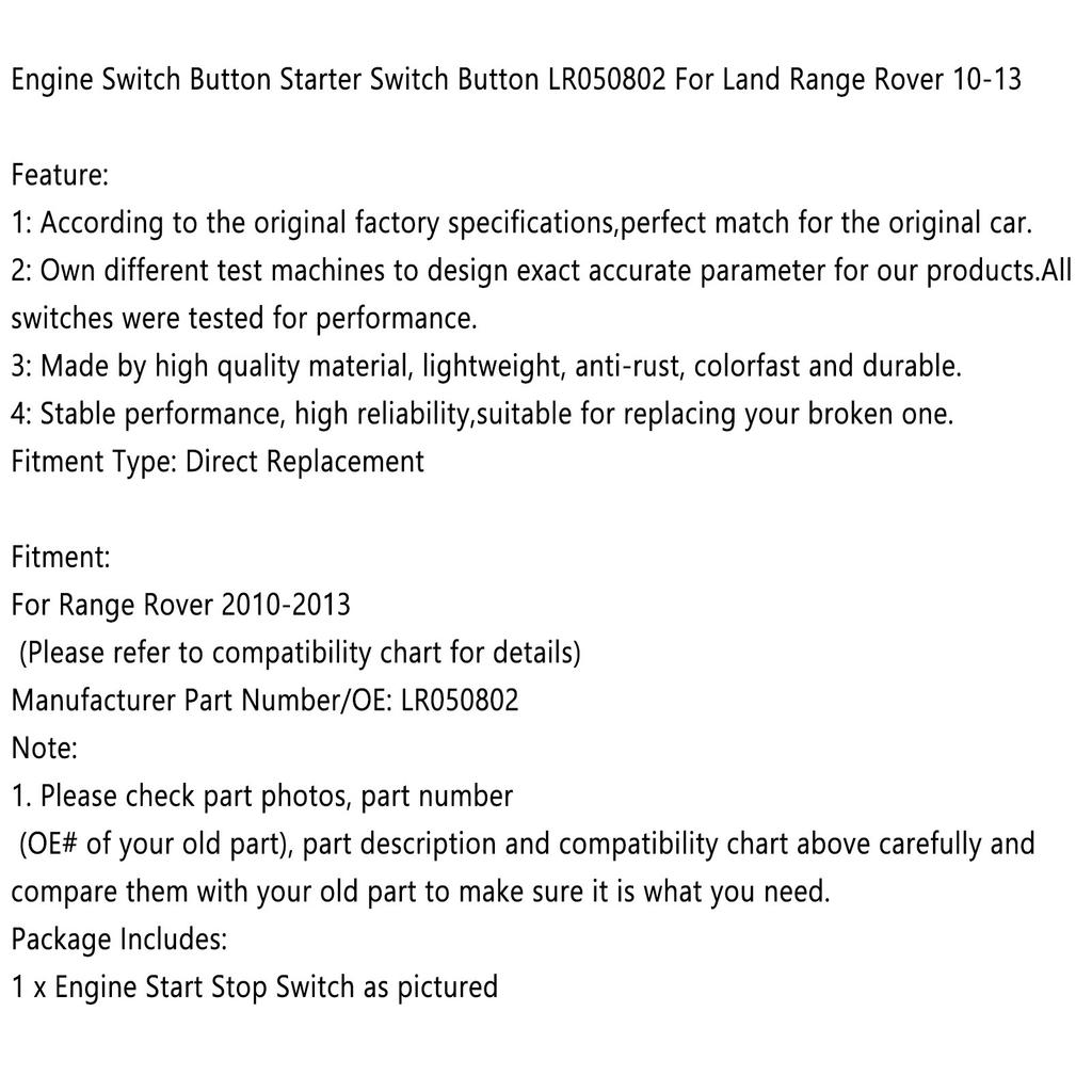 Buton Comutator Motor Buton Comutator Demaror LR050802 Pentru Land Range Rover 10-13