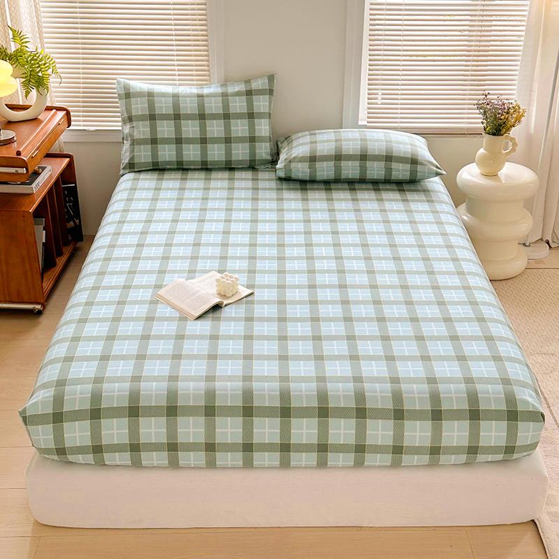 Simple Style Fitted Sheet Plaid Print Bedsheet Single/Queen Size Bed Cover Non-slip Bed Linen couvre lit (Pillowcase Need Order)