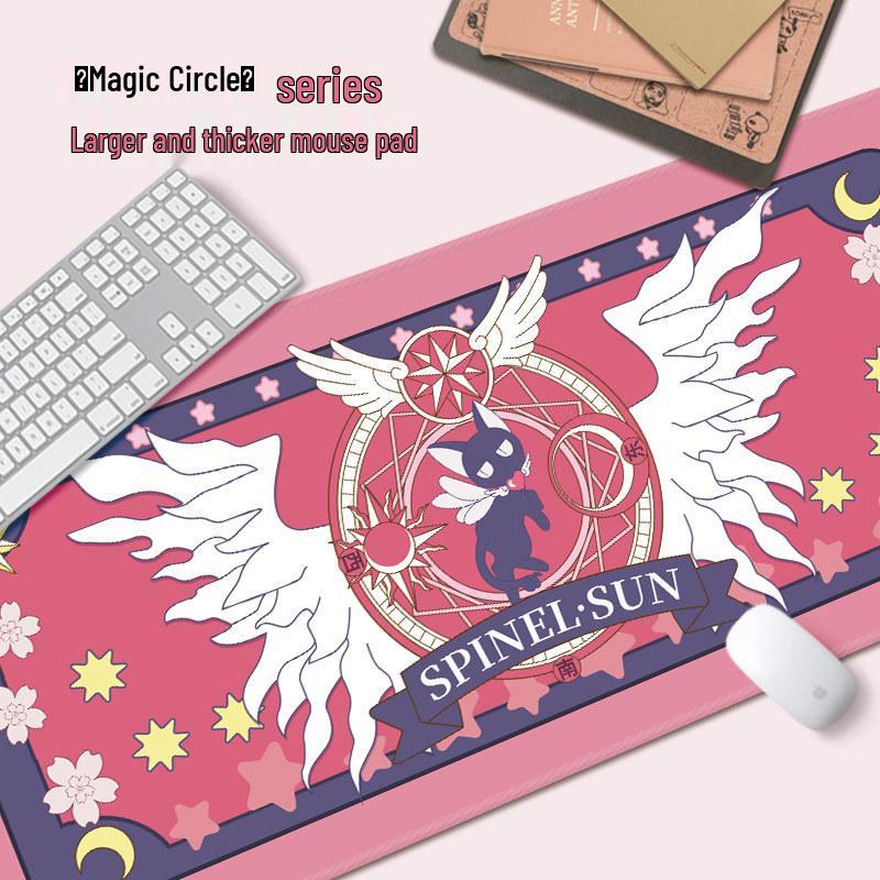 Podkładka pod mysz Magic Circle Magical Girl XL z pogrubionymi obszywanymi krawędziami i podpórką pod nadgarstek – urocza i idealna do użytku biurowego lub z laptopem.
