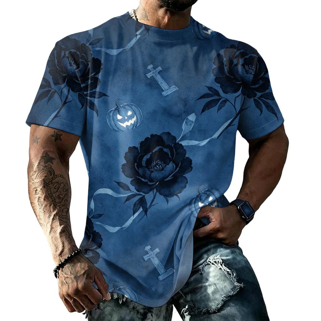 Men's Halloween T-Shirt Short Sleeve Round Neck Printed Tee for Casual Wear