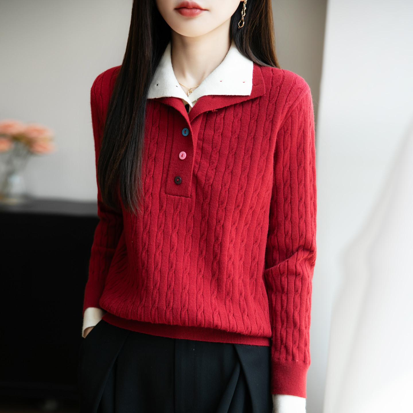 

Высококачественный ретро свитер крупной вязки для женского осенне-зимнего гардероба. Новый свитер с двойным воротником и полуоткрытым вырезом. 2XL