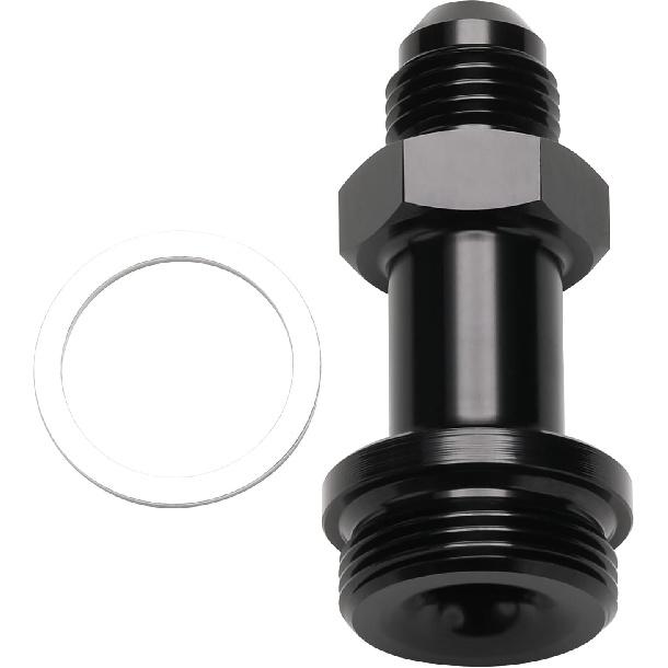 6AN Male Flare To 7/8-20 Carb Carburetor Inlet Fitting Adapter 2 Inch Long Aluminum Black