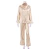 Women's Spring Pajamas Set Solid Color Long Trousers Nightwear Feather PJS Lady Nightgowns