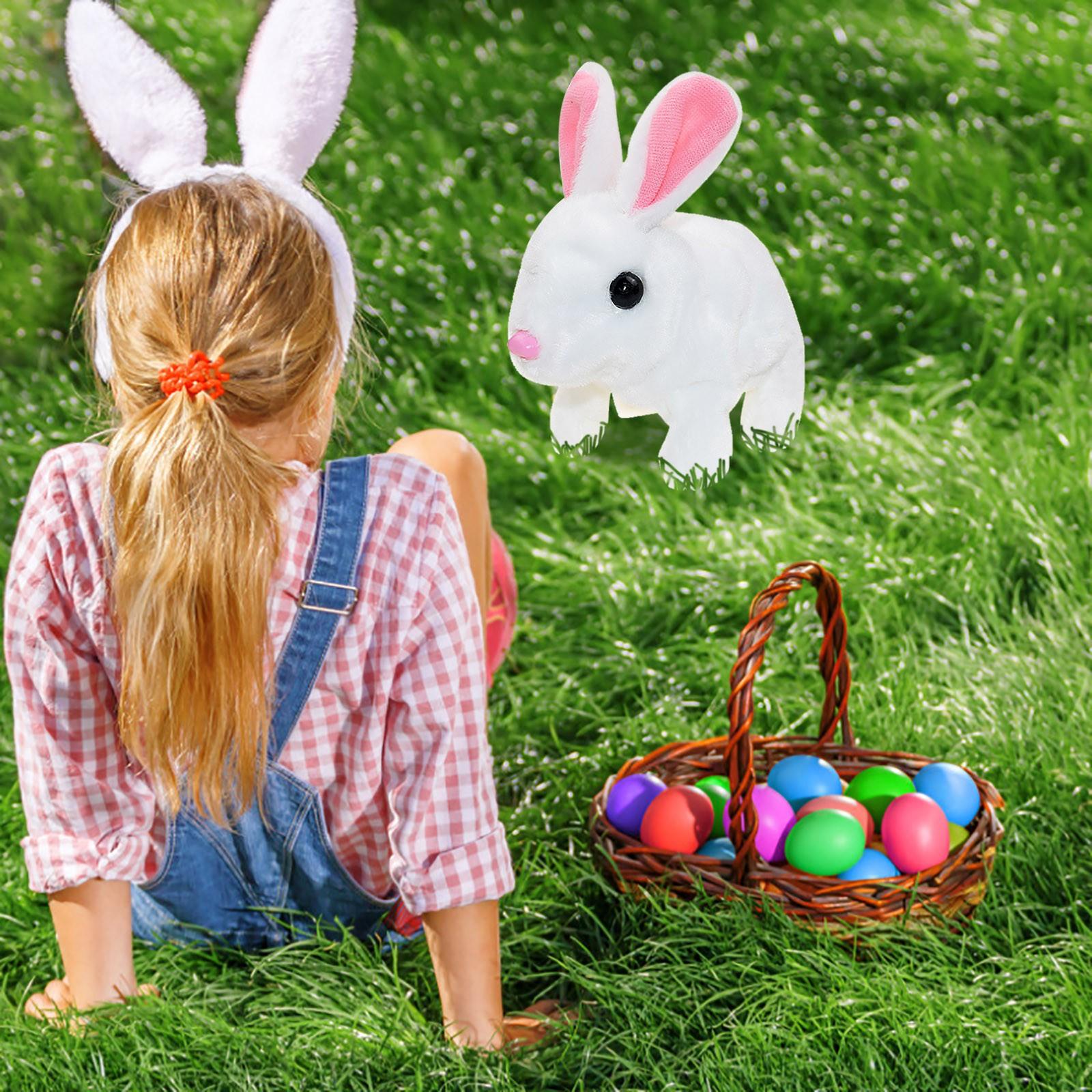 Plush Electronic Bunny Kids Stand Jumping & Sound Interactive Toy Gifts белый