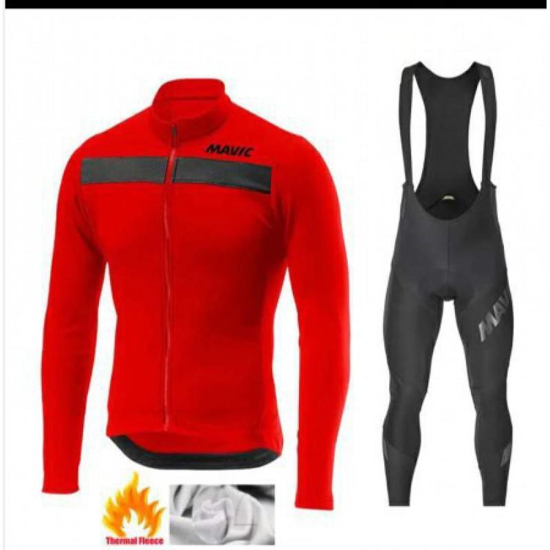 Thermal Long Sleeve Cycling Jersey Set With Fleece Lining Winter Road Bike Riding