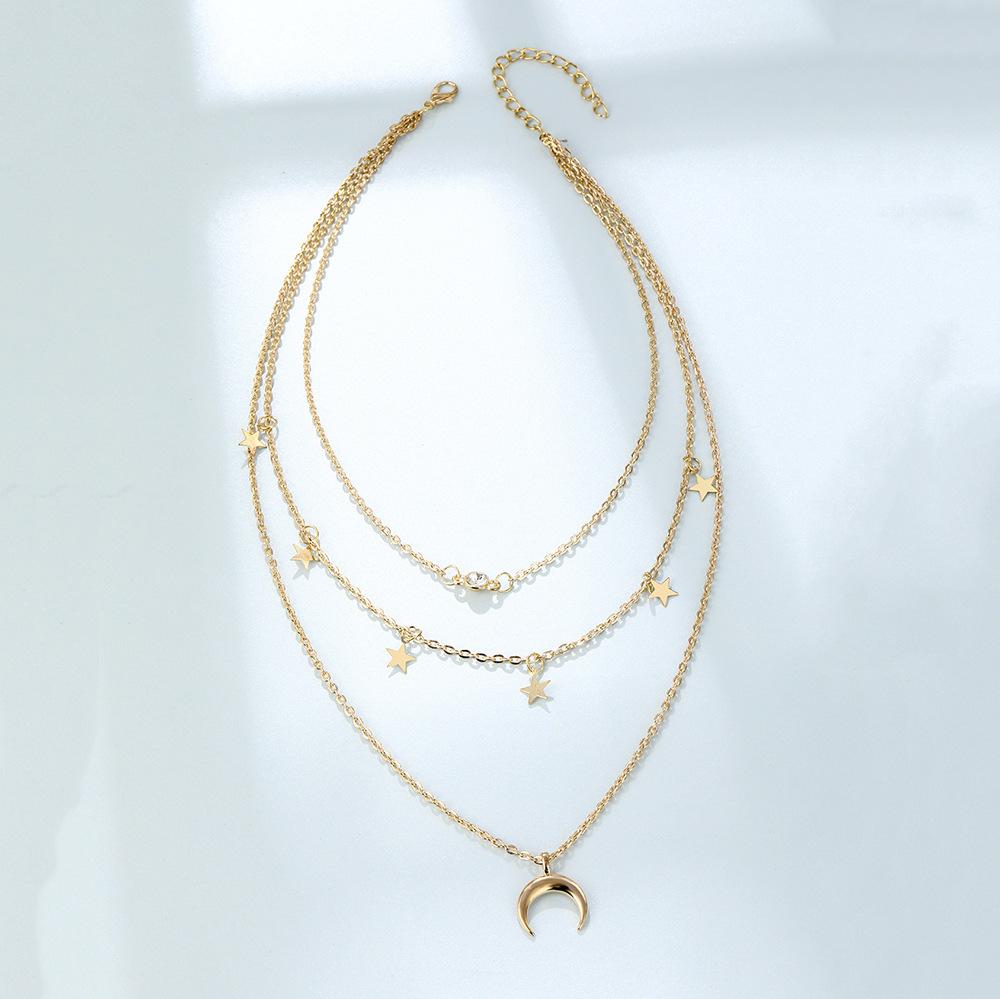 Elegant And Versatile Star And Moon Pendant Necklace For Women In Dazzling Alloy Colors