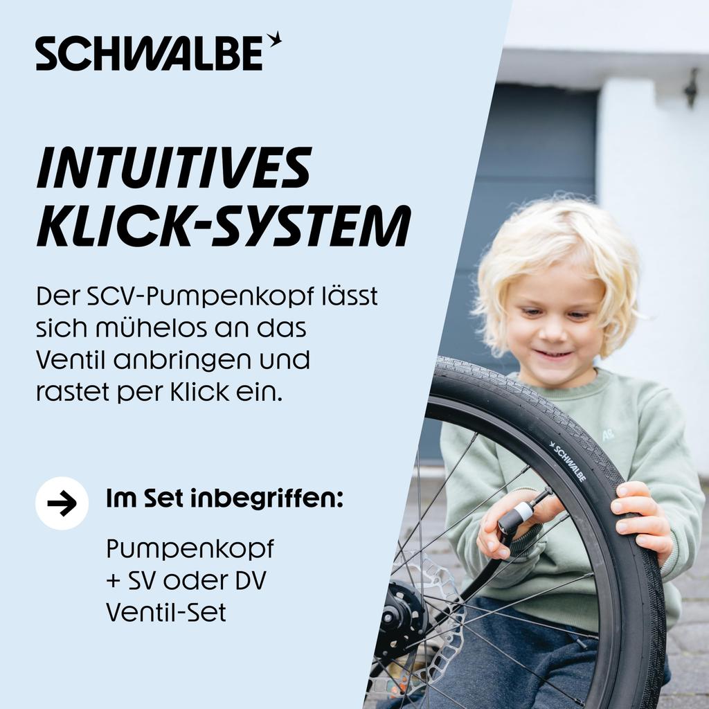 Schwalbe Clik Valve Bicycle Valve Attachment Conversion Kit Pump - - SV-SCV (with Head)