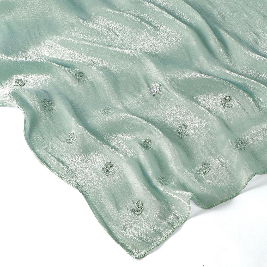 Fashion Embroidery Silk Crinkle Hijab Scarf Women Shimmer Shawls Plain Muslim Women Hijabs Islam Turban Pleated Scarf Ramadan