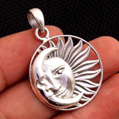 Silver Jewelry, Sun & Moon Pendant, Handmade Jewelry, Silver Charm Jewelry, 925 Sterling Silver