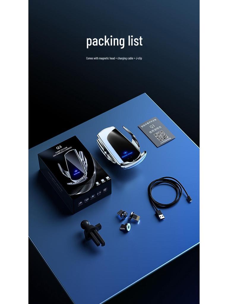 Q3 Magic Clip Car Wireless Charger & Phone Holder, 15W Auto Open/Close, Navigation Mount.
